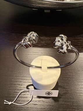 Tory Burch Silver Logo Open Cuff Bracelet